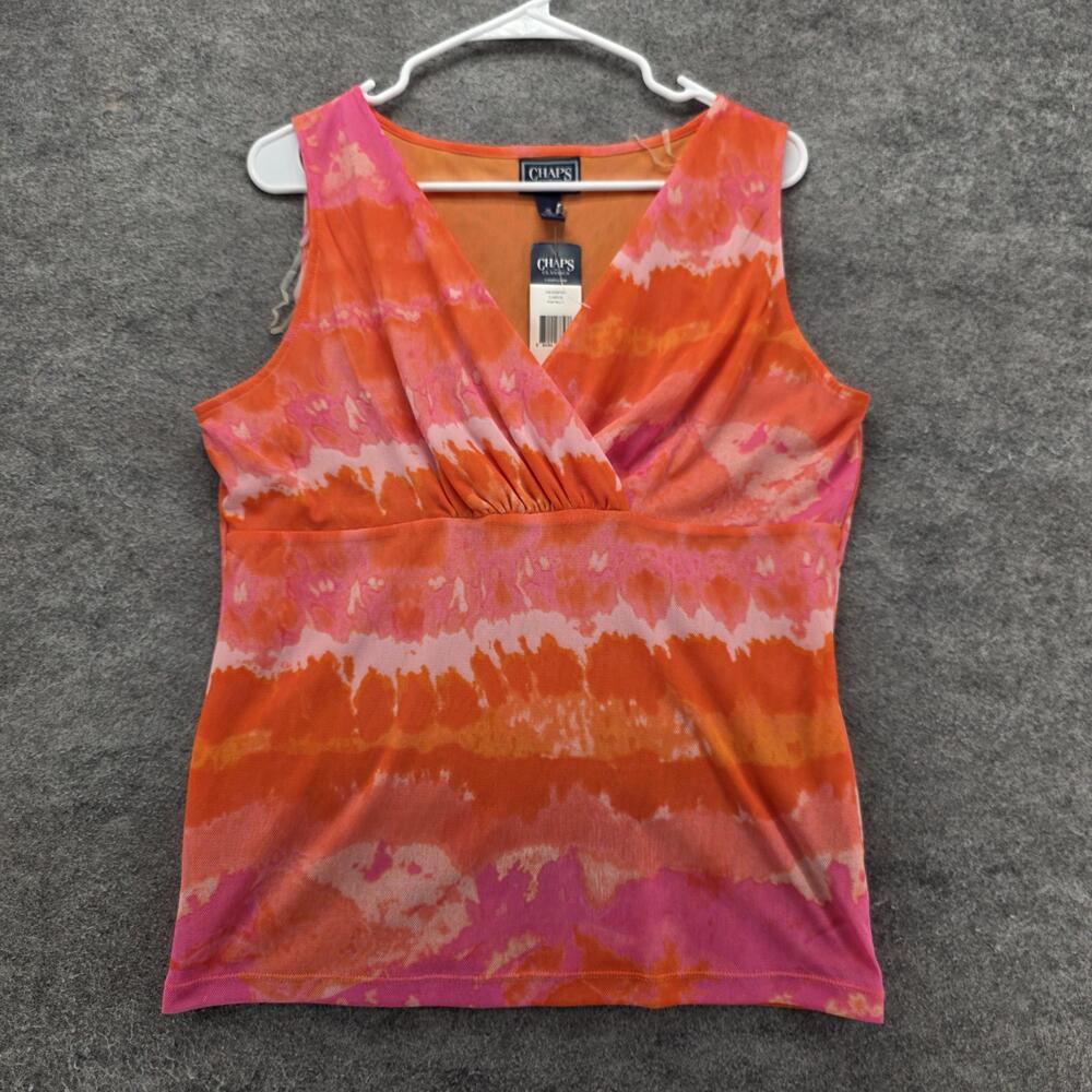 Chaps Classics Tank Top Womens XL Pink Multi Tie Dye Sleeveless Mesh Stretch